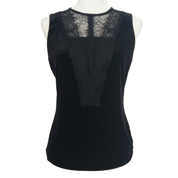 White House Black Market Velvet Lace Inset Soft Sleeveless Top Elegant - Picture 1 of 8
